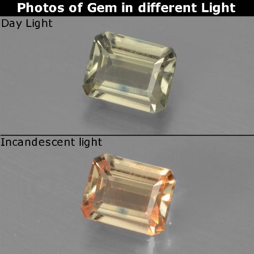 Diaspore à changement de couleur jaune naturelle taille émeraude, 0,80 ct, VVS-VS