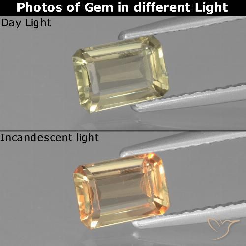 0.86ct Naturel Jaune très clair Diaspore Couleur Changeant, Taille émeraude, VVS-VS