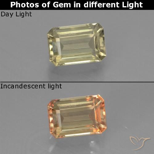 1.00ct Naturel Jaune clair Diaspore Couleur Changeant, Taille émeraude, VVS-VS