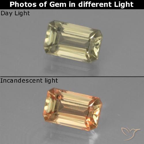 0.90ct Naturel Jaune moelleux Diaspore Couleur Changeant, Taille émeraude, VVS-VS