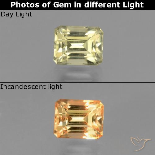 0.95ct Naturel Jaune clair Diaspore Couleur Changeant, Taille émeraude, VS