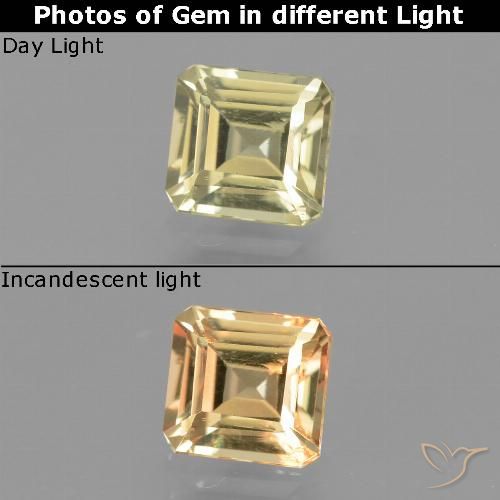0.97ct Naturel Jaune pâle Diaspore Couleur Changeant, Taille émeraude, VS