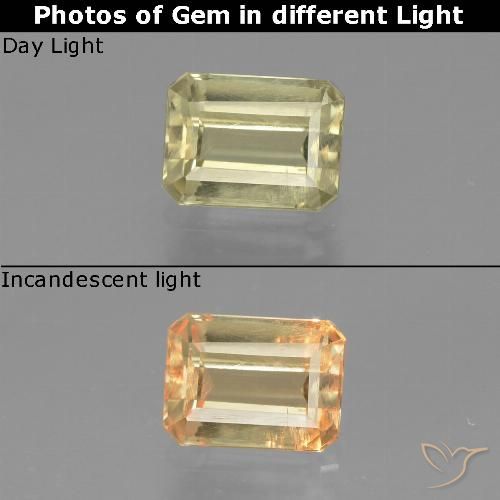 0.93ct Naturel Jaune clair Diaspore Couleur Changeant, Taille émeraude, VS