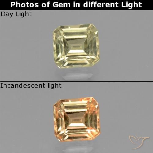 0.87ct Naturel Jaune moelleux Diaspore Couleur Changeant, Taille émeraude, VS