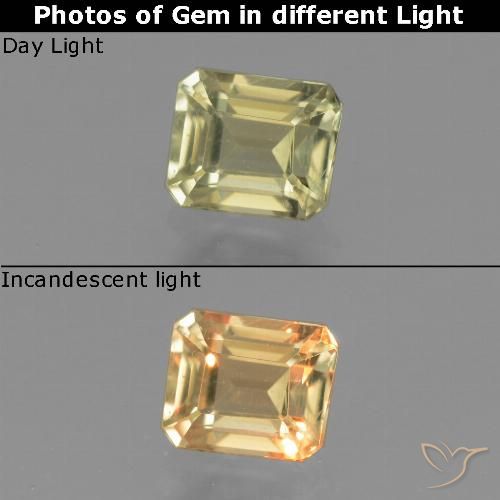 1.01ct Naturel Jaune moelleux Diaspore Couleur Changeant, Taille émeraude, VS