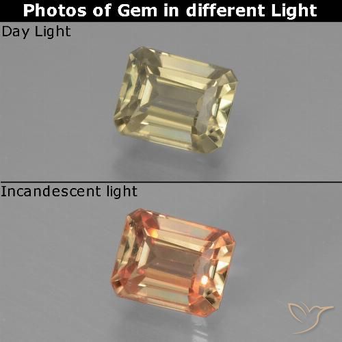 0.86ct Naturel Jaune terreux Diaspore Couleur Changeant, Taille émeraude, VS