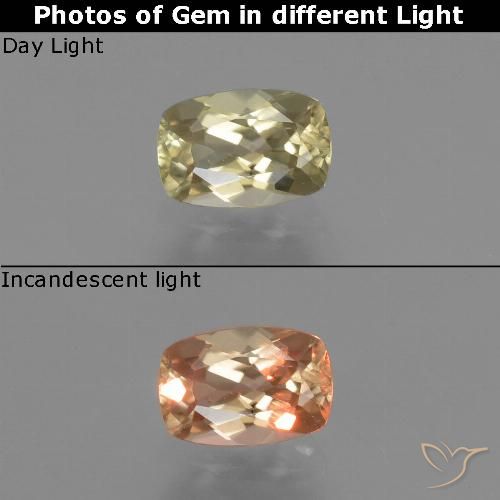 0.68ct Naturel Jaune très clair Diaspore Couleur Changeant, Coussin, VS