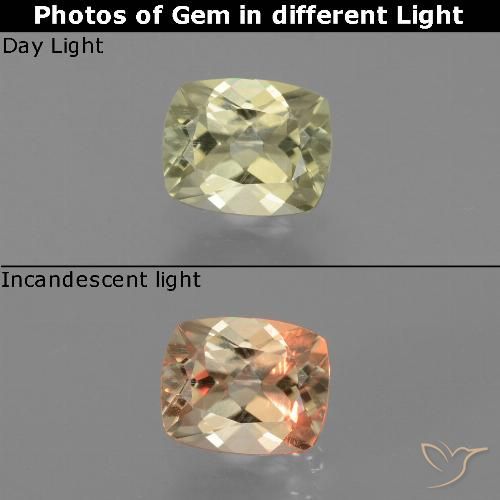 0.78ct Naturel Jaune très clair Diaspore Couleur Changeant, Coussin, VS