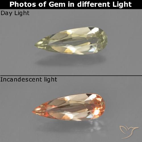 0.76ct Naturel Jaune moyen Diaspore Couleur Changeant, En forme de poire, VVS-VS