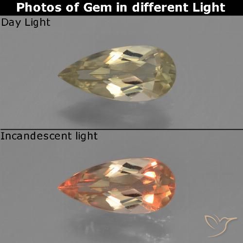 0.74ct Naturel Jaune chaud Diaspore Couleur Changeant, En forme de poire, VS