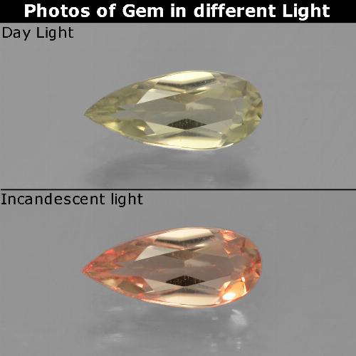 Diaspore à changement de couleur jaune naturelle en forme de poire, 0,75 ct, VVS-VS