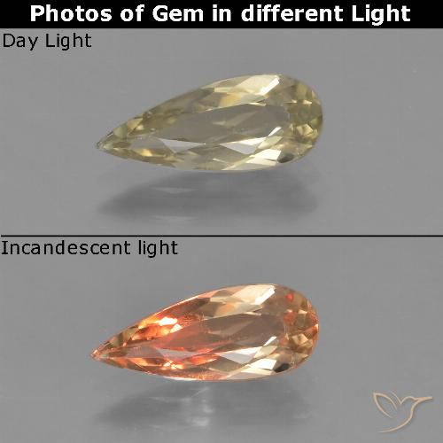 1.14ct Naturel Jaune chaud Diaspore Couleur Changeant, En forme de poire, VS