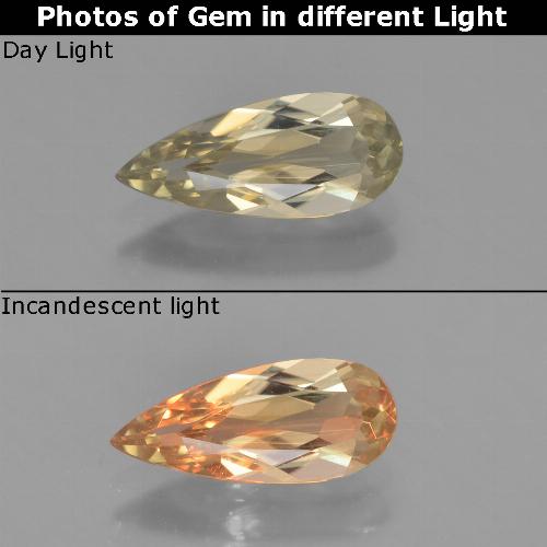 Diaspore à changement de couleur jaune naturelle en forme de poire, 1,29 ct, VS