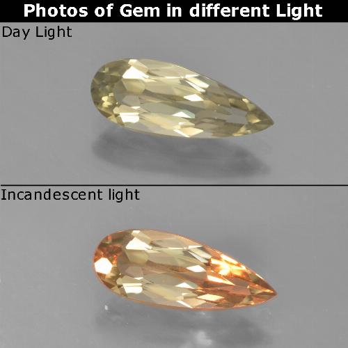 Diaspore à changement de couleur jaune naturelle en forme de poire, 1,30 ct, VVS-VS