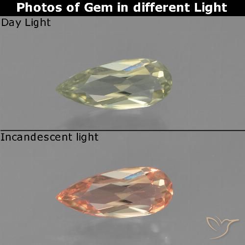 0.63ct Naturel Jaune brunâtre Diaspore Couleur Changeant, En forme de poire, VVS-VS