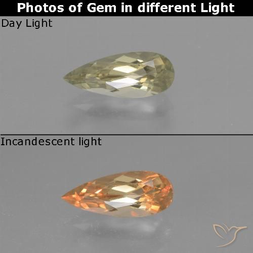 1.35ct Naturel Jaune clair Diaspore Couleur Changeant, En forme de poire, VVS-VS