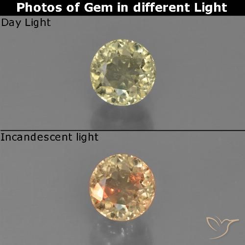 Diaspore à changement de couleur jaune naturelle coupe roude, 0,60 ct, VS