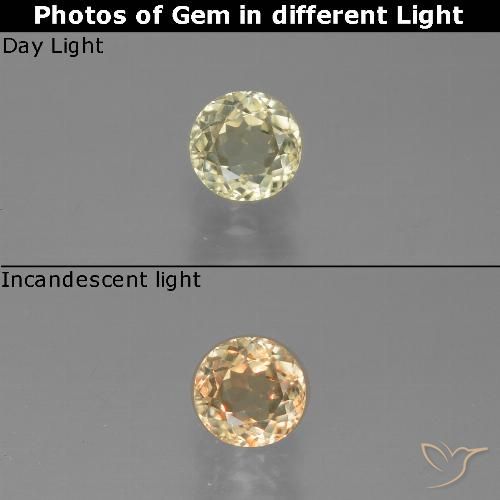 Diaspore à changement de couleur jaune naturelle coupe roude, 0,54 ct, VS