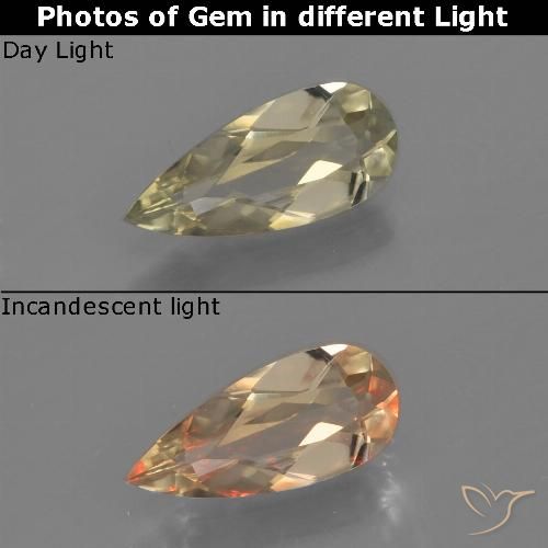 0.69ct Naturel Jaune clair Diaspore Couleur Changeant, En forme de poire, VVS-VS