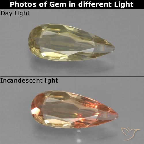 0.91ct Naturel Jaune très clair Diaspore Couleur Changeant, En forme de poire, VVS-VS