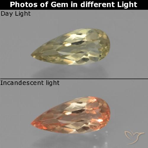 0.65ct Naturel Jaune clair Diaspore Couleur Changeant, En forme de poire, VVS