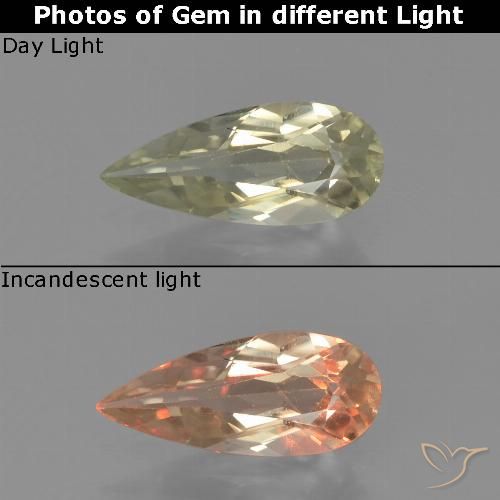 0.79ct Naturel Jaune clair Diaspore Couleur Changeant, En forme de poire, VS