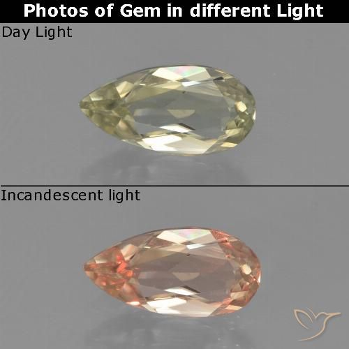 0.71ct Naturel Jaune clair Diaspore Couleur Changeant, En forme de poire, VVS