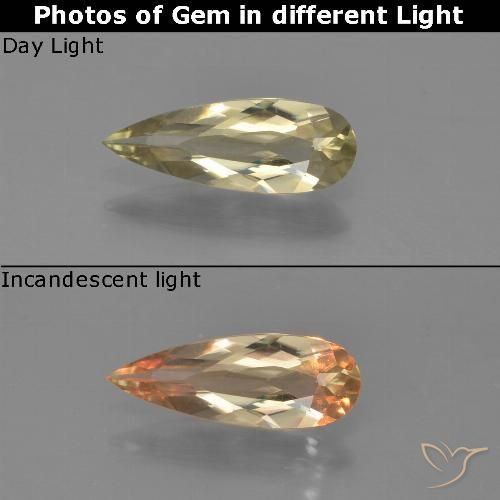 0.82ct Naturel Jaune terreux Diaspore Couleur Changeant, En forme de poire, VVS-VS