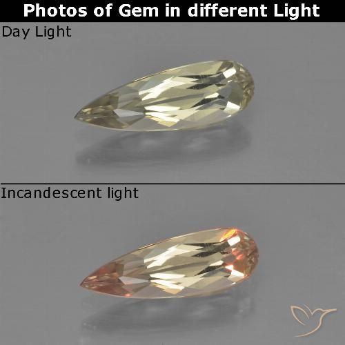 0.94ct Naturel Jaune doré très clair Diaspore Couleur Changeant, En forme de poire, VVS-VS