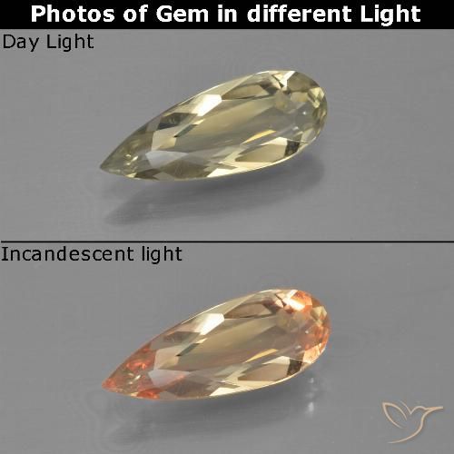 0.91ct Naturel Jaune clair Diaspore Couleur Changeant, En forme de poire, VVS-VS