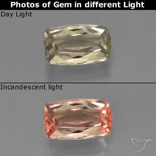 0.95ct Naturel Jaune brunâtre Diaspore Couleur Changeant, Coussin, VVS-VS