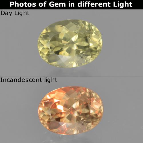 Diaspore à changement de couleur jaune naturelle coupe ovale, 1,18 ct, VS-SI
