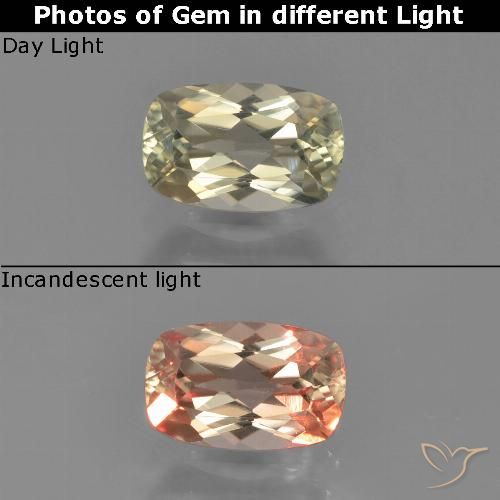 Diaspore Couleur Changeant Jaune clair naturelle Coussin, 0.91 ct, VS
