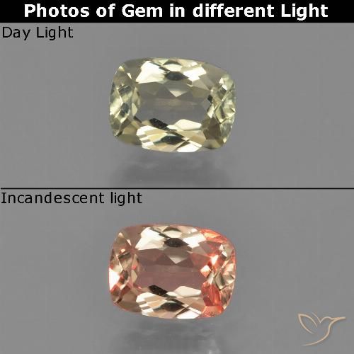 0.86ct Naturel Jaune très clair Diaspore Couleur Changeant, Coussin, VS