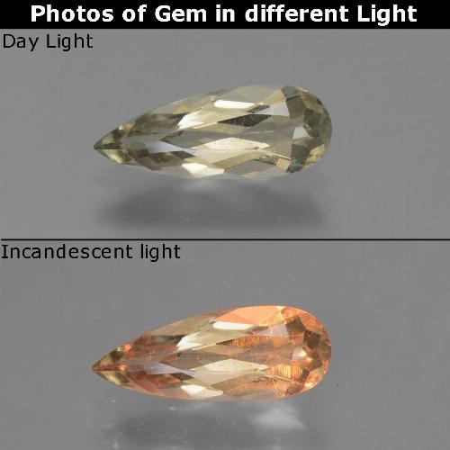 Diaspore à changement de couleur jaune naturelle en forme de poire, 1,36 ct, VVS-VS