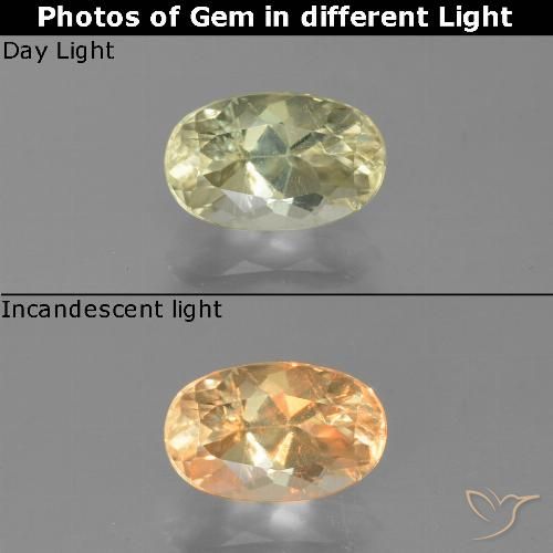 Diaspore à changement de couleur jaune naturelle coupe ovale, 1,35 ct, VS-SI