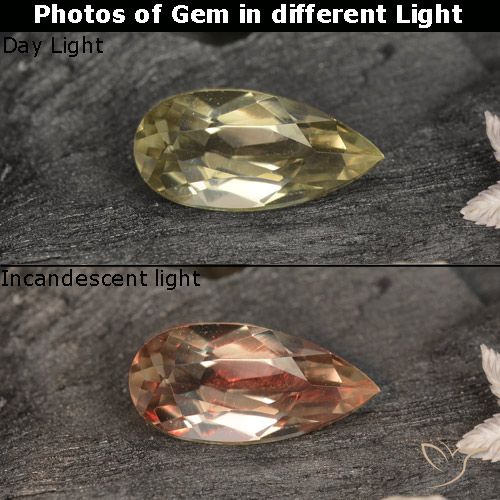 0.80ct Naturel Jaune très clair Diaspore Couleur Changeant, En forme de poire, VVS-VS