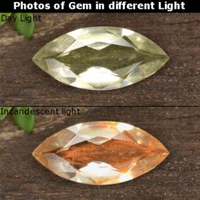 Diaspore à changement de couleur jaune naturelle marquise, 0,76 ct, VVS-VS