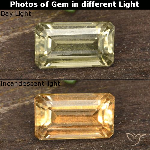 0.87ct Naturel Jaune clair Diaspore Couleur Changeant, Taille émeraude, VVS-VS