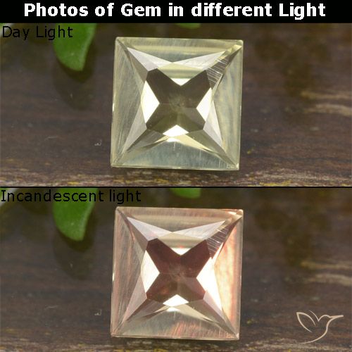 0.66ct Naturel Jaune très clair Diaspore Couleur Changeant, Carré, VVS-VS