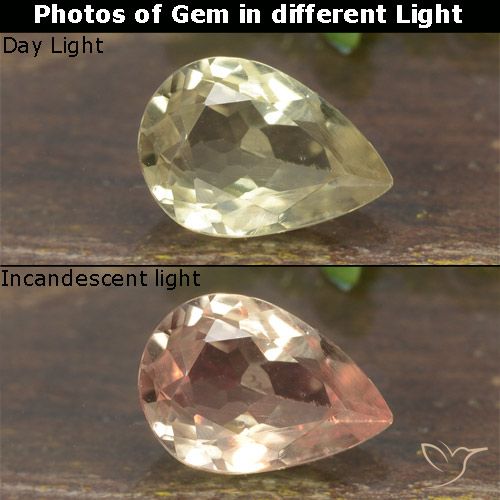 0.79ct Naturel Jaune clair Diaspore Couleur Changeant, En forme de poire, VVS-VS