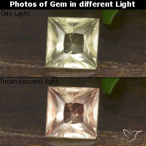 0.50ct Naturel Jaune clair Diaspore Couleur Changeant, Carré, VS