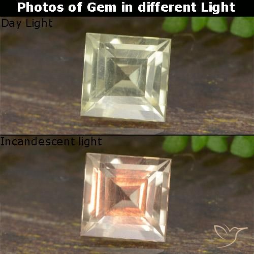 0.59ct Naturel Jaune pâle Diaspore Couleur Changeant, Carré, VVS-VS