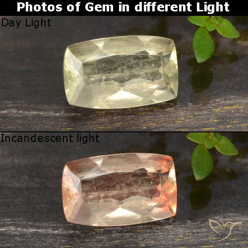 0.78ct Naturel Jaune très clair Diaspore Couleur Changeant, Coussin, VS-SI