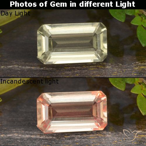 Diaspore Couleur Changeant Jaune pâle naturelle Octogone / coupe Émeraude, 0.91 ct, VVS-VS