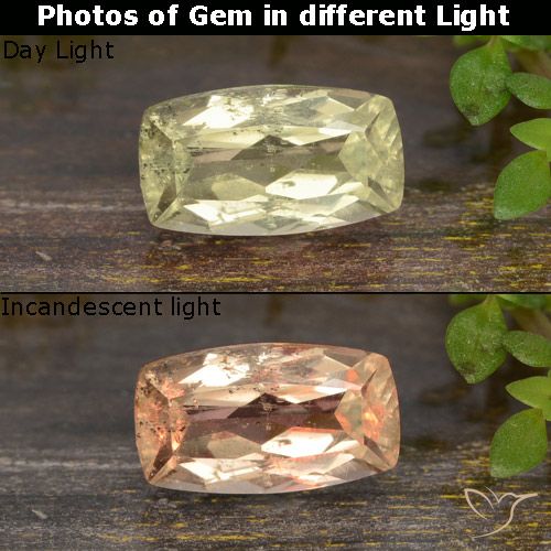 0.96ct Naturel Jaune très pâle Diaspore Couleur Changeant, Coussin, VVS-VS