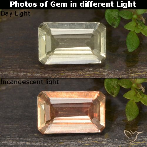 0.82ct Naturel Jaune pâle Diaspore Couleur Changeant, Taille émeraude, VS
