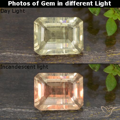 0.85ct Naturel Jaune très clair Diaspore Couleur Changeant, Taille émeraude, VS