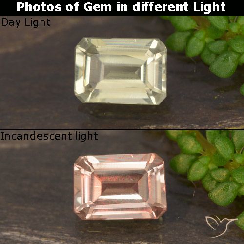 0.67ct Naturel Jaune clair Diaspore Couleur Changeant, Taille émeraude, VVS-VS