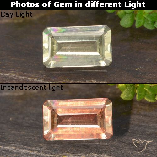 0.61ct Naturel Jaune très pâle Diaspore Couleur Changeant, Taille émeraude, VS